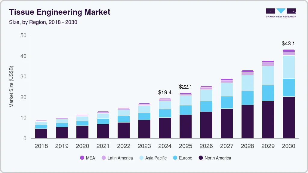 Tissue engineering market size by region, and growth forecast (2025-2030) Tissue engineering market size by region, and growth forecast (2025-2030)